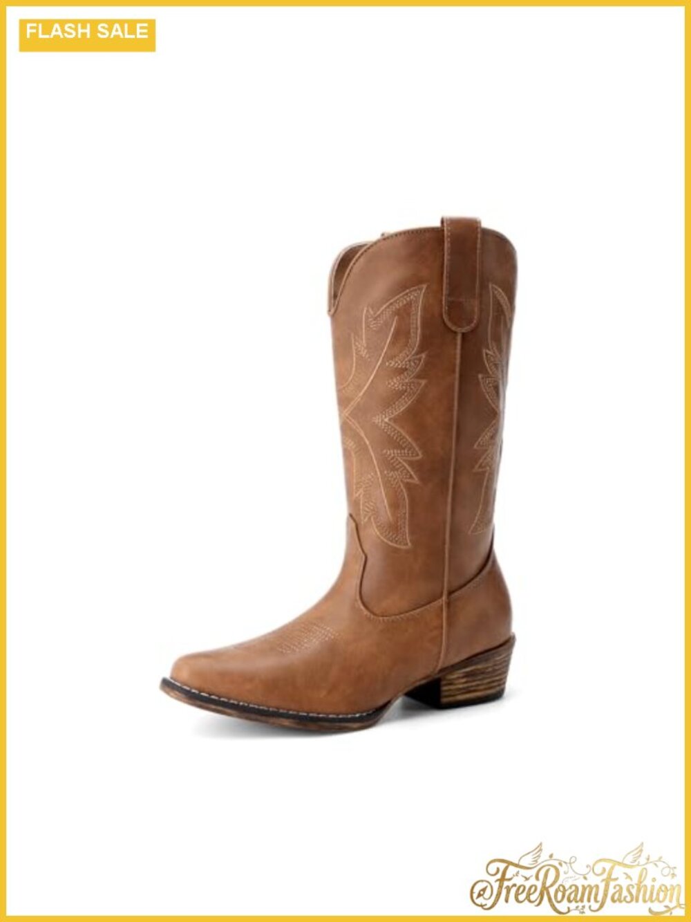 Women's Western Mid-Calf Pull-On Boots with Block Heel